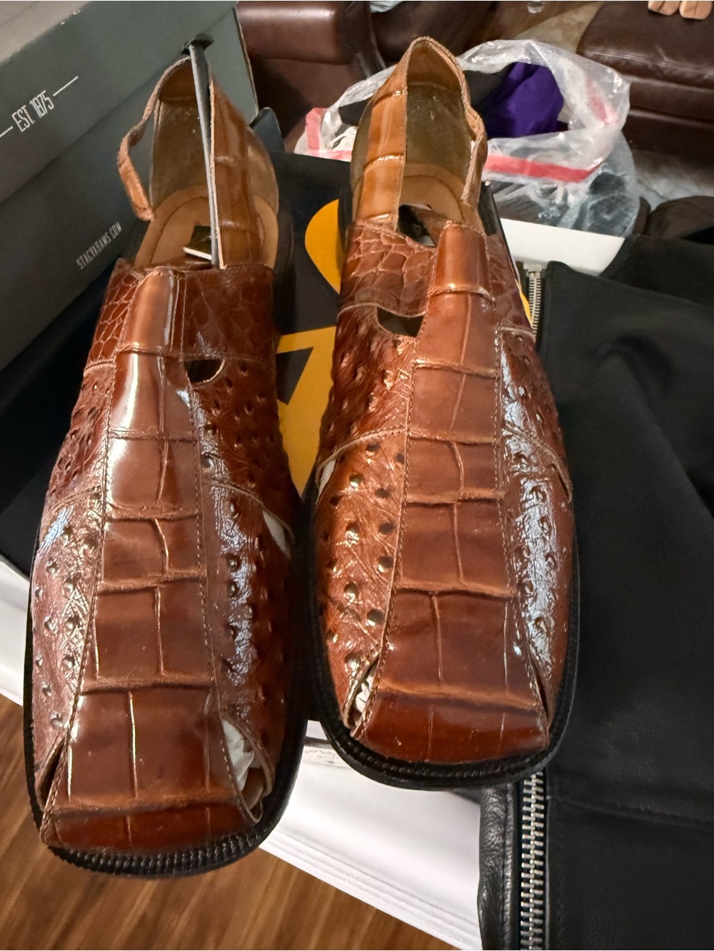 Stacy Adams Ibiza Men’s 13 Cognac Exotic Fisherman Sandals